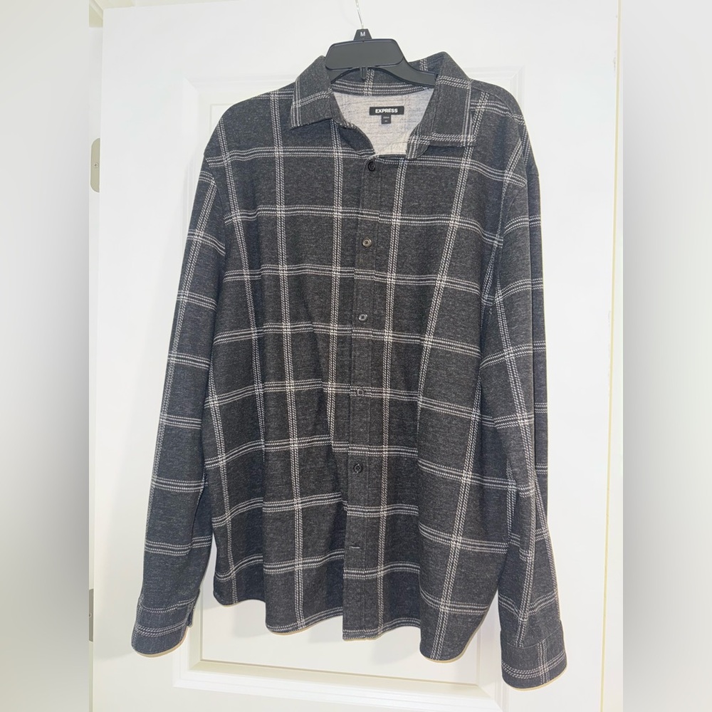 Express Charcoal Plaid Long Sleeve Shirt